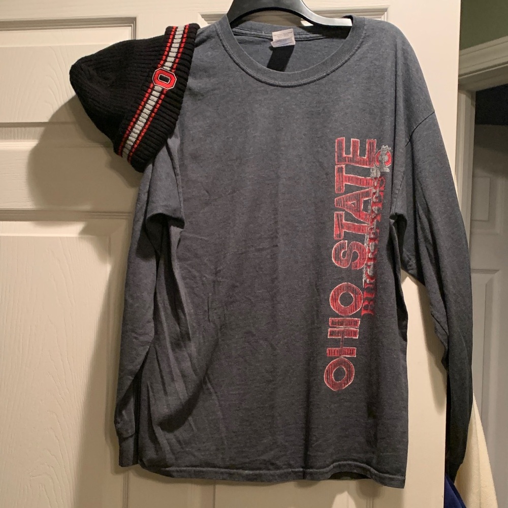 Ohio State Gray Long Sleeve Shirt wish OSU hat